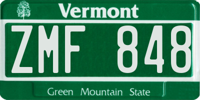 VT license plate ZMF848