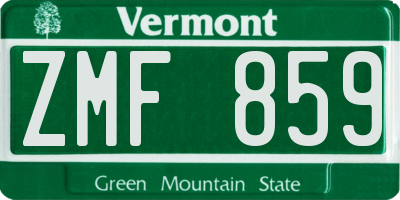 VT license plate ZMF859
