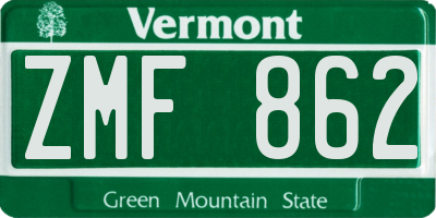 VT license plate ZMF862