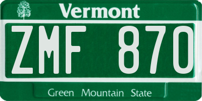 VT license plate ZMF870