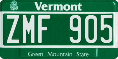 VT license plate ZMF905