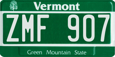 VT license plate ZMF907