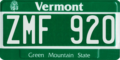 VT license plate ZMF920