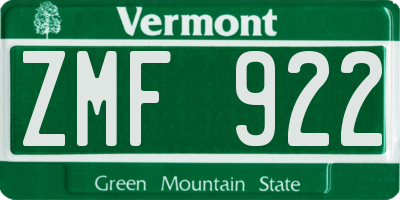 VT license plate ZMF922