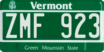 VT license plate ZMF923