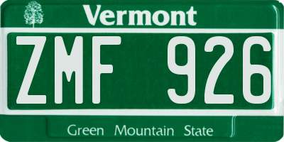 VT license plate ZMF926