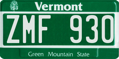 VT license plate ZMF930