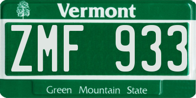 VT license plate ZMF933