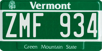 VT license plate ZMF934