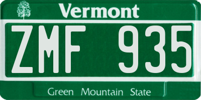 VT license plate ZMF935