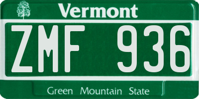 VT license plate ZMF936