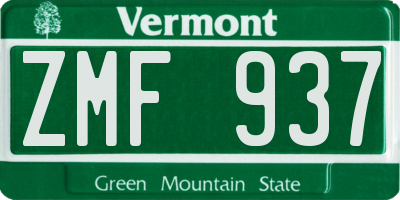 VT license plate ZMF937