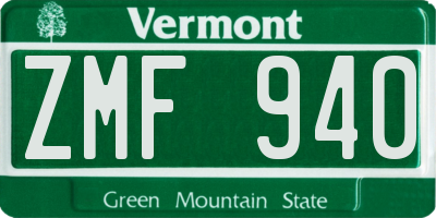 VT license plate ZMF940