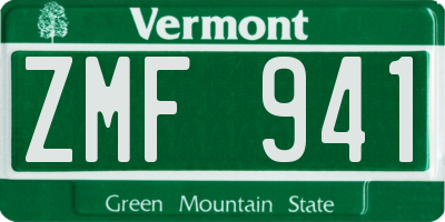 VT license plate ZMF941