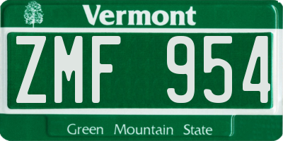 VT license plate ZMF954