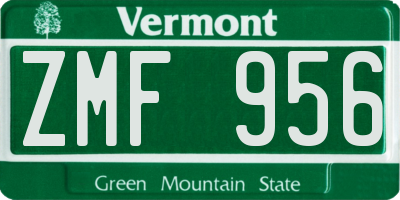 VT license plate ZMF956