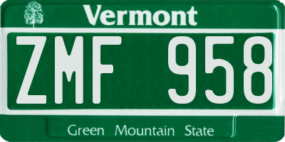VT license plate ZMF958