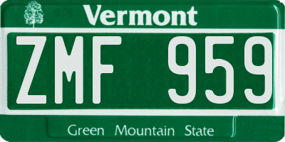VT license plate ZMF959