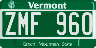 VT license plate ZMF960