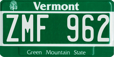 VT license plate ZMF962