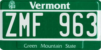 VT license plate ZMF963