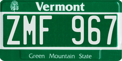 VT license plate ZMF967