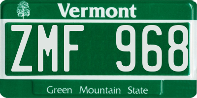 VT license plate ZMF968