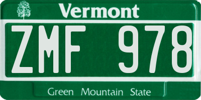 VT license plate ZMF978