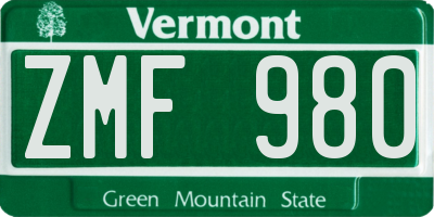 VT license plate ZMF980