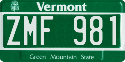 VT license plate ZMF981