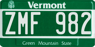 VT license plate ZMF982