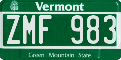 VT license plate ZMF983