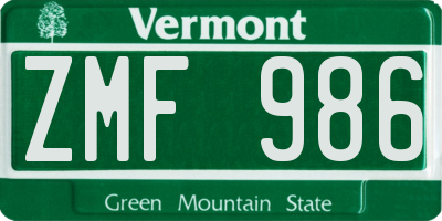 VT license plate ZMF986