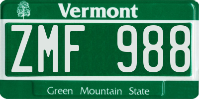 VT license plate ZMF988
