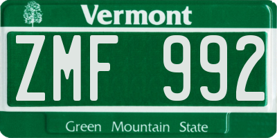 VT license plate ZMF992