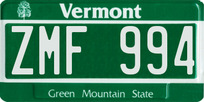VT license plate ZMF994