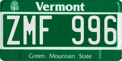 VT license plate ZMF996