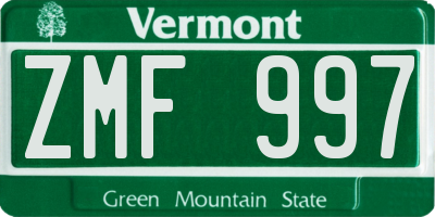 VT license plate ZMF997