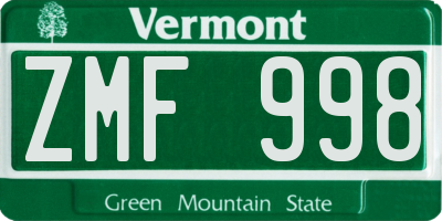 VT license plate ZMF998