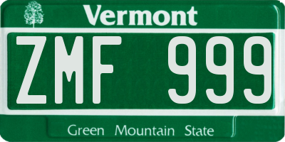 VT license plate ZMF999