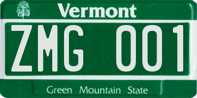 VT license plate ZMG001