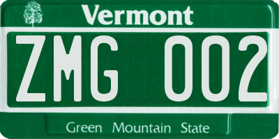 VT license plate ZMG002