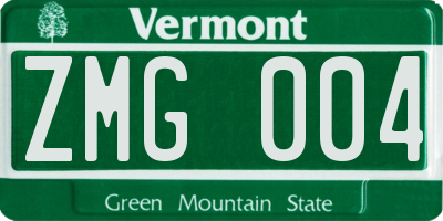 VT license plate ZMG004
