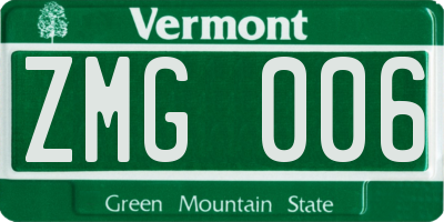VT license plate ZMG006