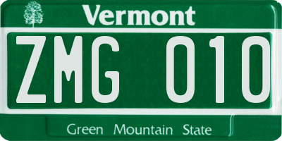 VT license plate ZMG010