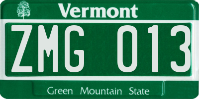 VT license plate ZMG013
