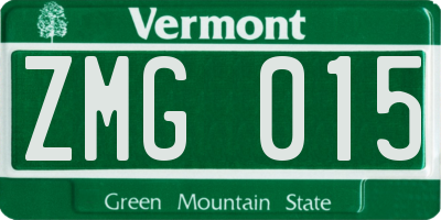 VT license plate ZMG015