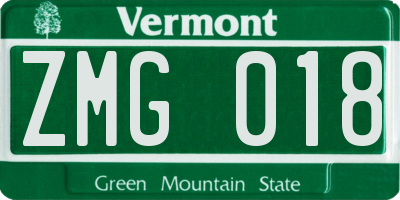 VT license plate ZMG018