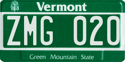 VT license plate ZMG020