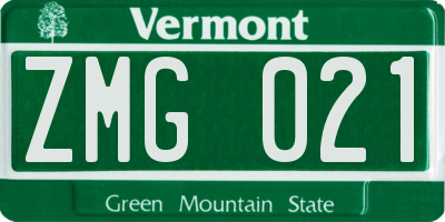 VT license plate ZMG021